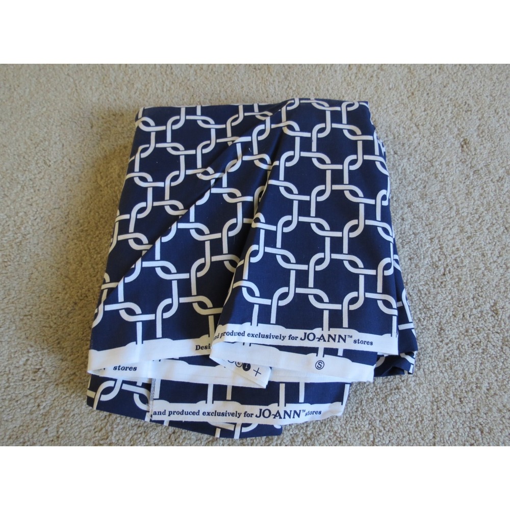 Jo Ann Blue Fabric Sheet Rectangle Weave 5 Yards Navy White Geometric Pattern